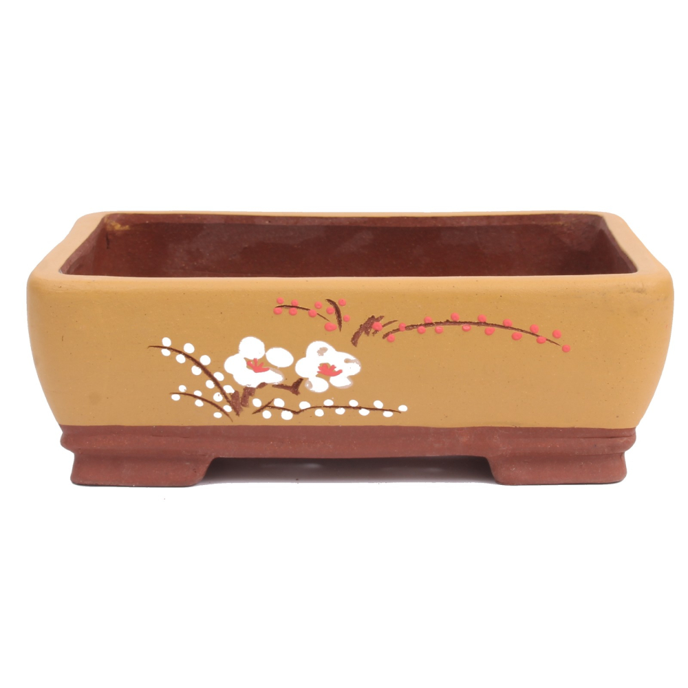 Bonsai - Schale eckig  27,5 x 20,5 x 9,5 cm, mit handgemalten Motiven   30955