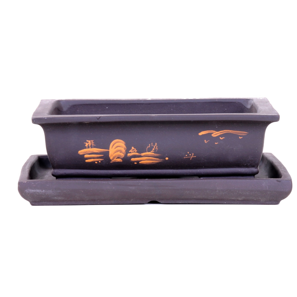 Bonsai - Schale + Untersetzer mit Motiv, 25 x 17 x 7,5 cm eckig   31087