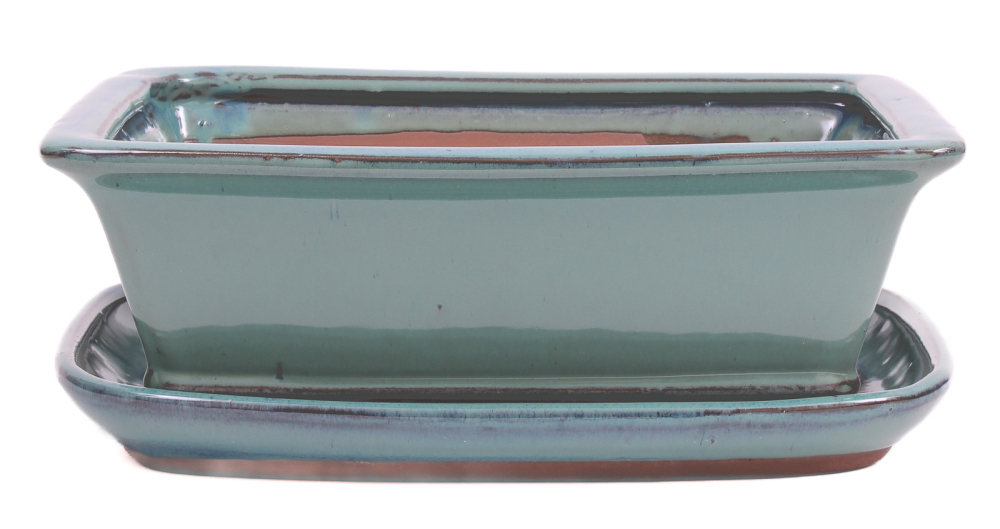 Bonsai - Schale eckig  26 x 21 x 9 cm mit Untersetzer grün 31126