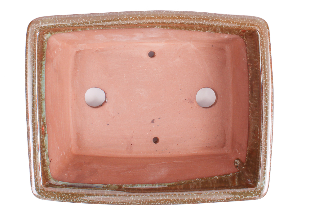 Bonsai - Schale eckig 26.5 x 20.5 x 9 cm , grün / kupfer , mit Untersetzer 31134