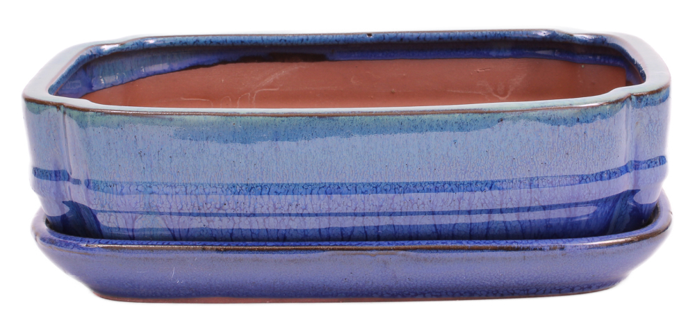 Bonsai - Schale eckig 27 x 20.5 x 7.5 cm , grün / blau , mit Untersetzer 31135