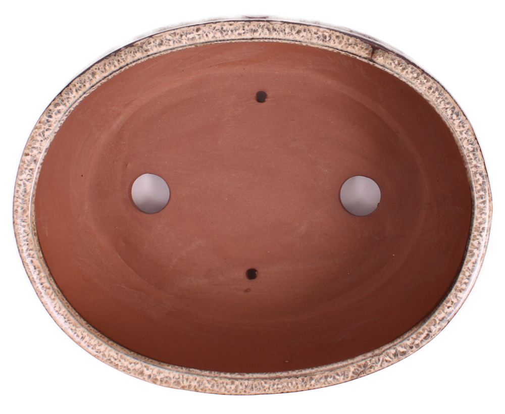 Bonsai - Schale oval 25.5 x 20 x 9.5 cm , beige / braun , mit Untersetzer 31137