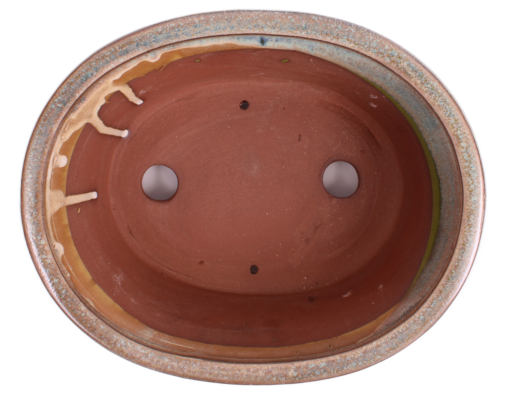 Bonsai - Schale oval 26 x 21 x 9.5 cm , beige / grün , mit Untersetzer 31138