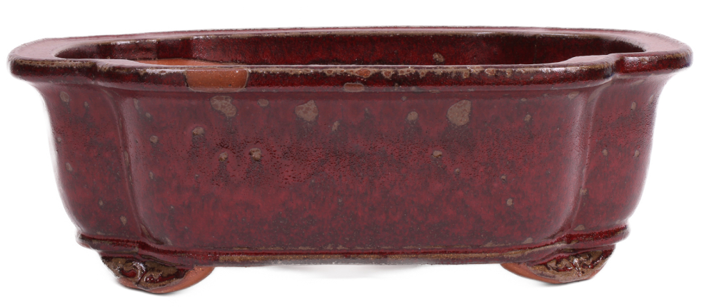 Bonsai - Schale eckig 39.5 x 33 x 13 cm bordeaux handgemacht frostfest  40077