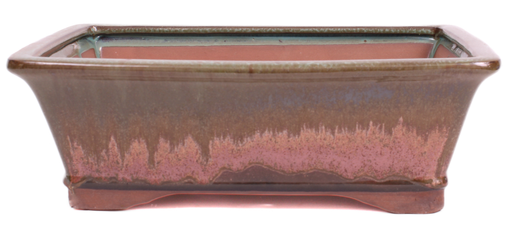 Bonsai - Schale eckig 32.5 x 25.5 x 10.5 cm grün / kupfer 40131