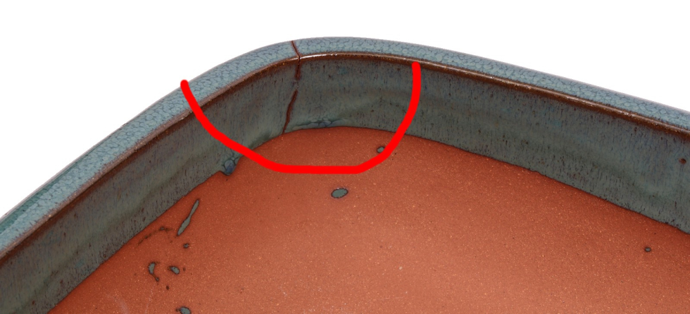 Bonsai - Schale eckig 37.5 x 29.5 x 10.5 cm blaugrün  40245A  2. Wahl