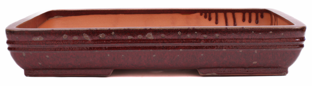 Bonsai - Schale eckig 54.5 x 40.5 x 9.5 cm bordeaux frostfest handgemacht