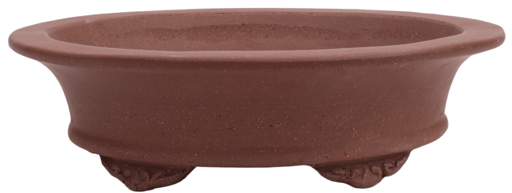 Bonsaischale oval, braun – 31 × 25,5 × 9 cm – Yixing, unglasiert, frostfest