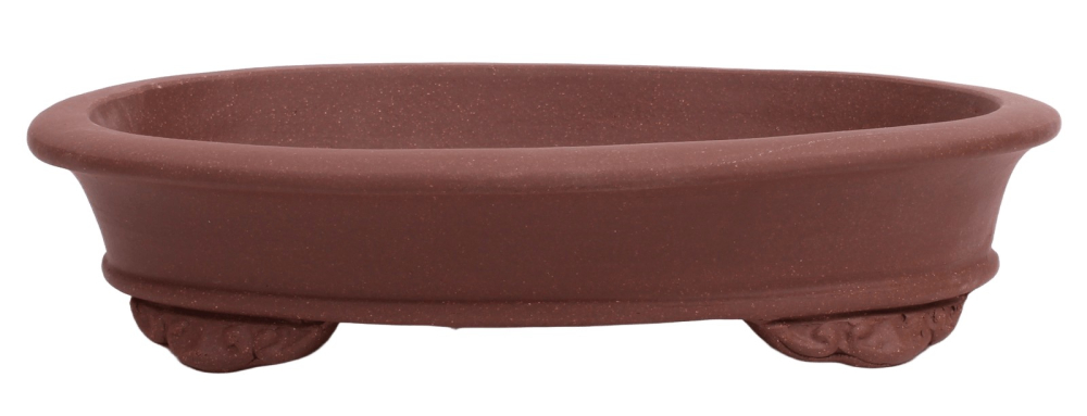 Bonsaischale oval, braun – 35,5 × 29,5 × 8 cm – Yixing, unglasiert, frostfest