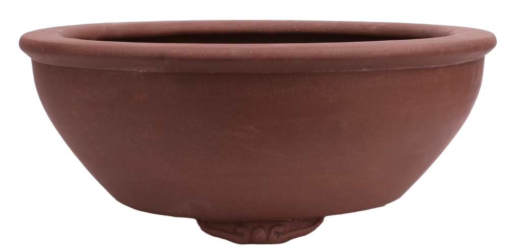 Bonsaischale rund, braun – Ø 44 × 17,5 cm – Yixing, unglasiert, frostfest