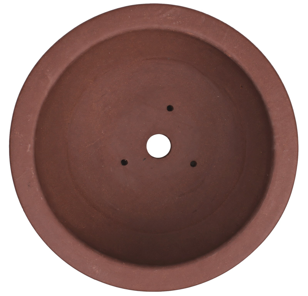Bonsaischale rund, braun – Ø 44 × 17,5 cm – Yixing, unglasiert, frostfest