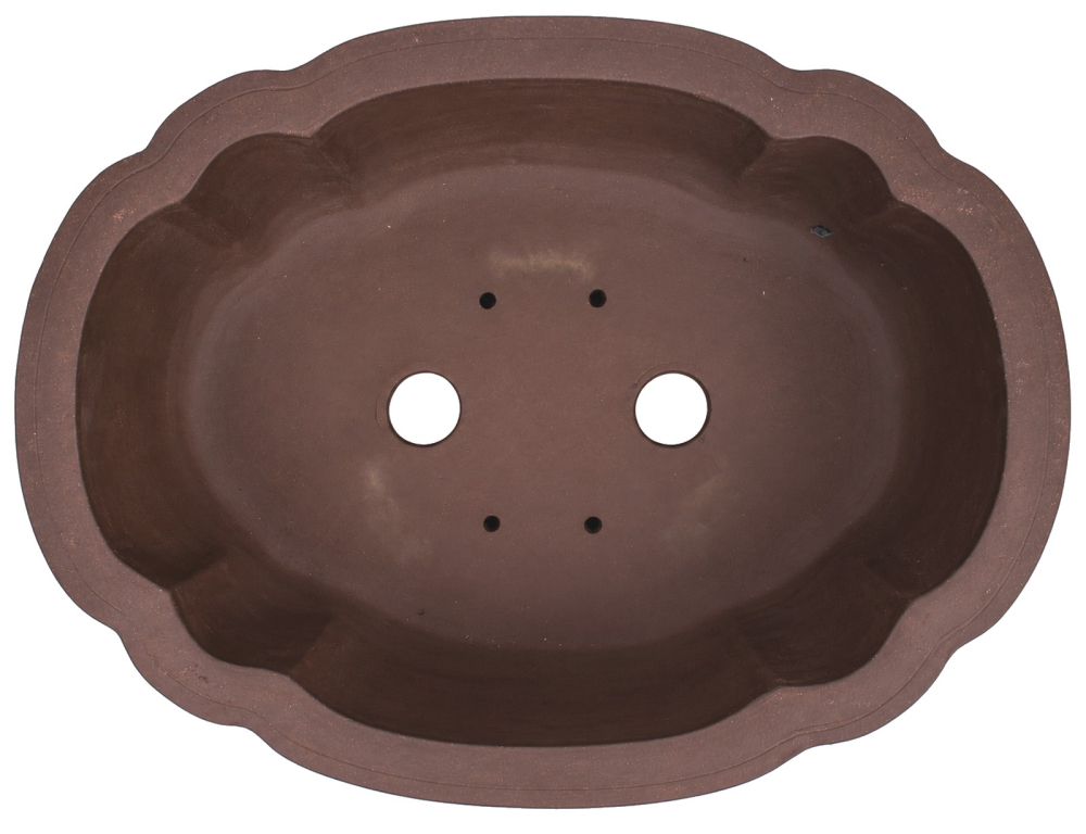 Bonsaischale oval, braun – 56 × 43 × 18 cm – Yixing, unglasiert, frostfest