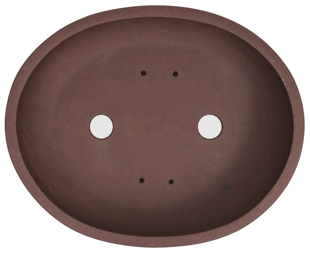 Bonsaischale oval, braun – 50 × 41 × 13 cm – Yixing, unglasiert, frostfest