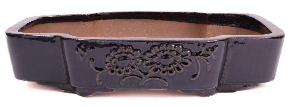 Bonsai - Schale eckig 47 x 39.5 x 10 cm, dunkelblau  mit Relief - frostfest 40426