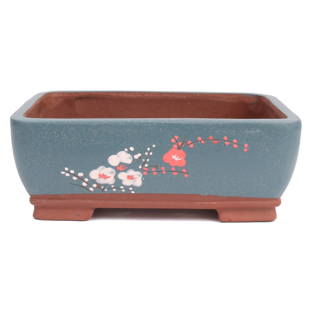 Bonsai - Schale eckig  33,5 x 25 x 12,5 cm, mit handgemalten Motiven   40626