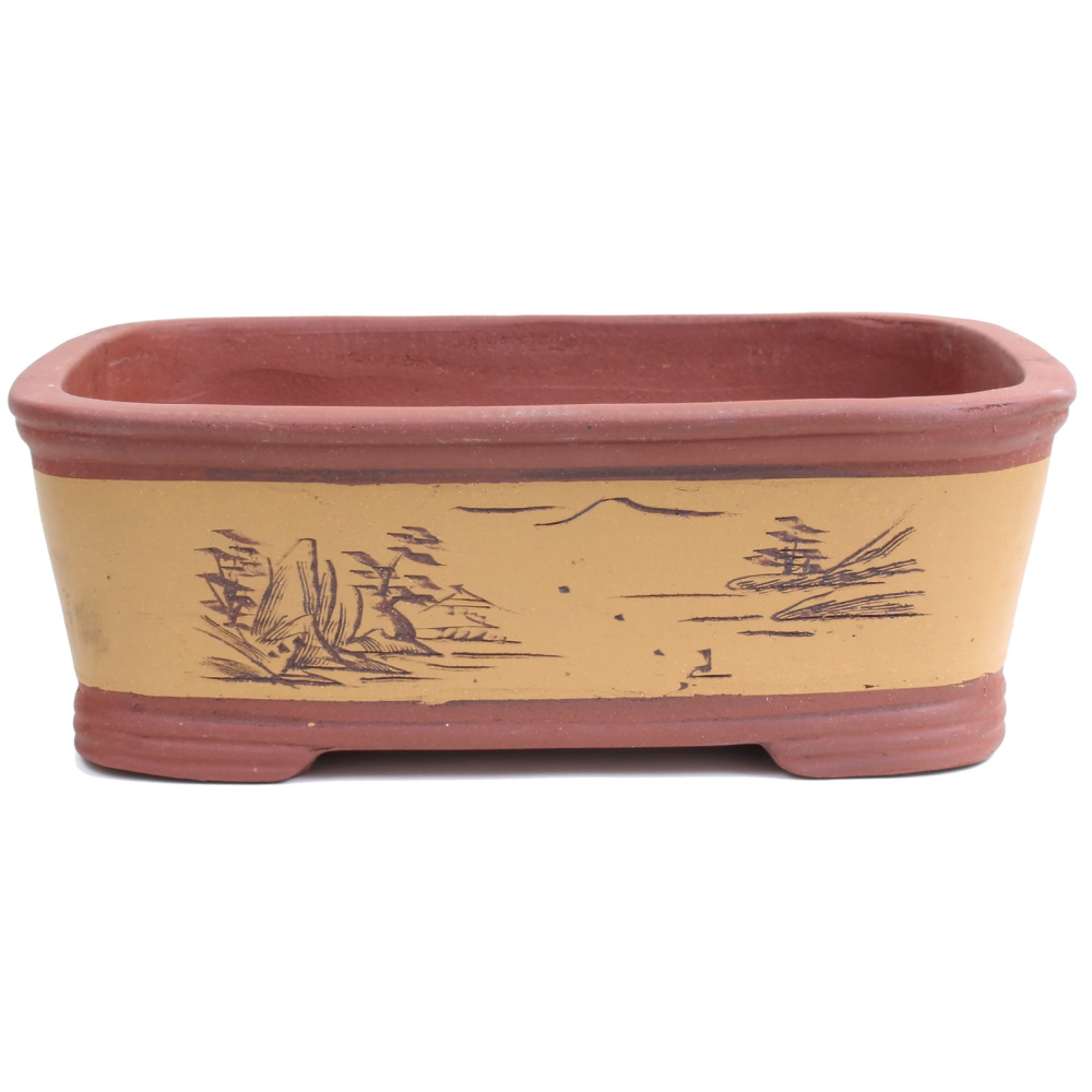 Bonsai - Schale eckig  40 x 27 x 14 cm, mit Motiven,  braun - beige  40893