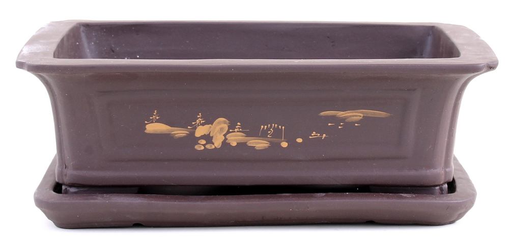 Bonsai - Schale + Untersetzer mit Motiv, 35 x 25 x 11 cm eckig   41075