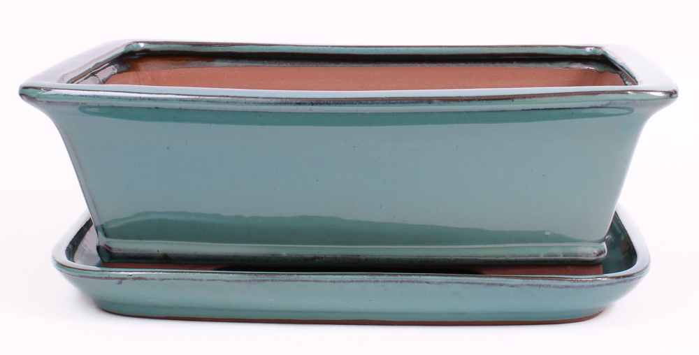 Bonsai - Schale eckig 32 x 26 x 10.5 cm, grün, mit Untersetzer 41111