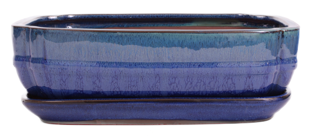 Bonsai - Schale eckig 32 x 24.5 x 9 cm , grün / blau , mit Untersetzer 41118