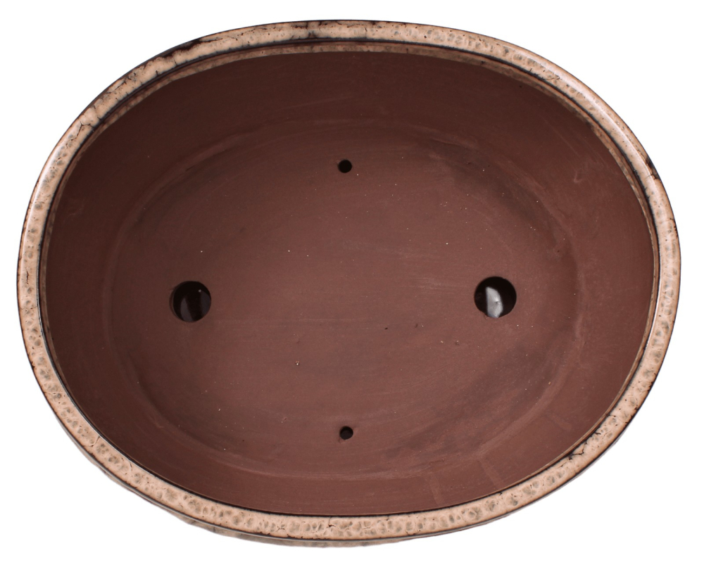 Bonsai - Schale oval 30.5 x 24.5 x 10.5 cm  beige / braun  mit Untersetzer 41130