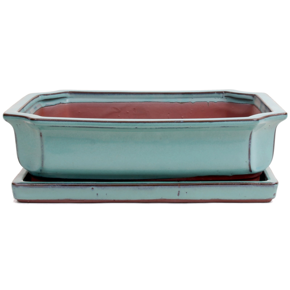 Bonsai - Schale eckig 31 x 24 x 8,5 cm, grün, mit Untersetzer 41913