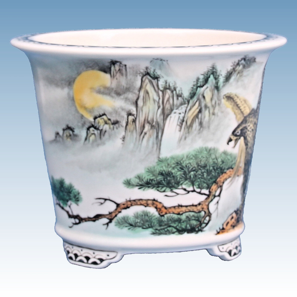 Bonsai - Schale, Kaskadenschale, rund  15 Ø x 11,5 cm, handbemalt  50863