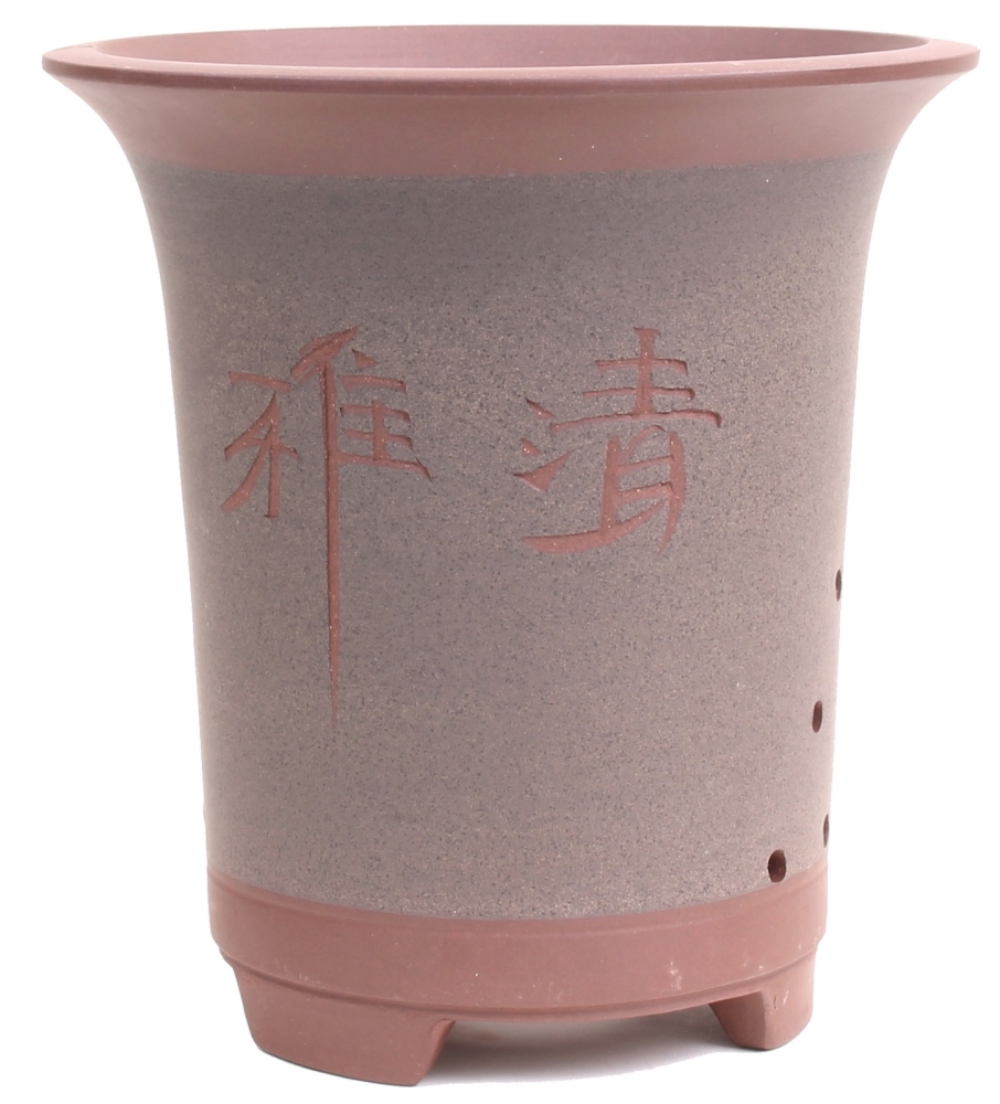 Bonsai - Kaskadenschale 20,5 x 19,5 Ø cm, grau-braun, mit Motiv, 50904