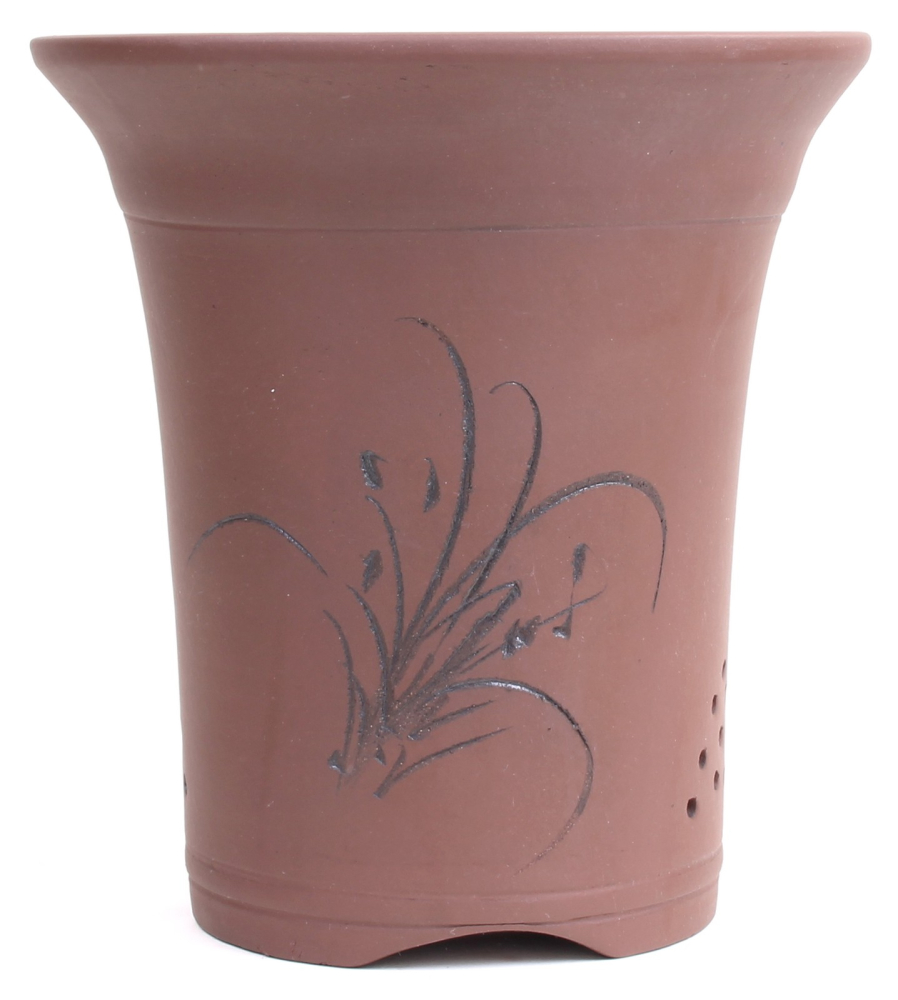 Bonsai - Kaskadenschale 25,5 x 24 Ø cm, braun, mit Motiv, 50912