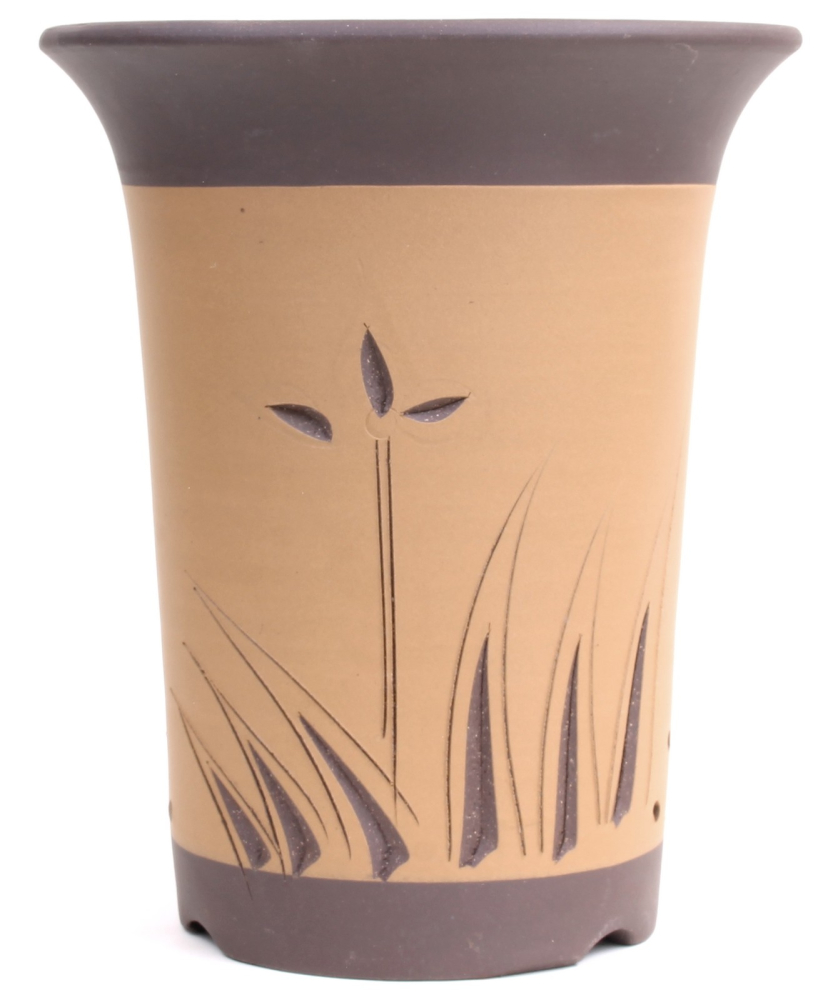 Bonsai - Kaskadenschale 27,5 x 22,5 Ø cm, beige-braun, mit Motiv, 50918