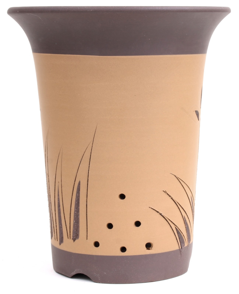 Bonsai - Kaskadenschale 27,5 x 22,5 Ø cm, beige-braun, mit Motiv, 50918