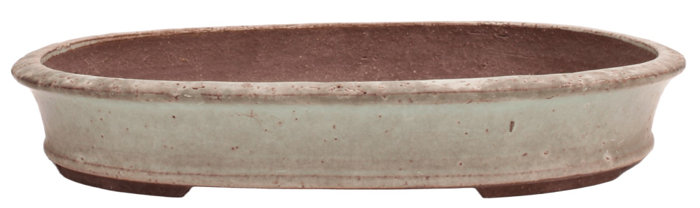 Tokoname Bonsai-Schale Yoshimura oval graugrün 35,4 × 26,4 × 6 cm – glasiert 58008