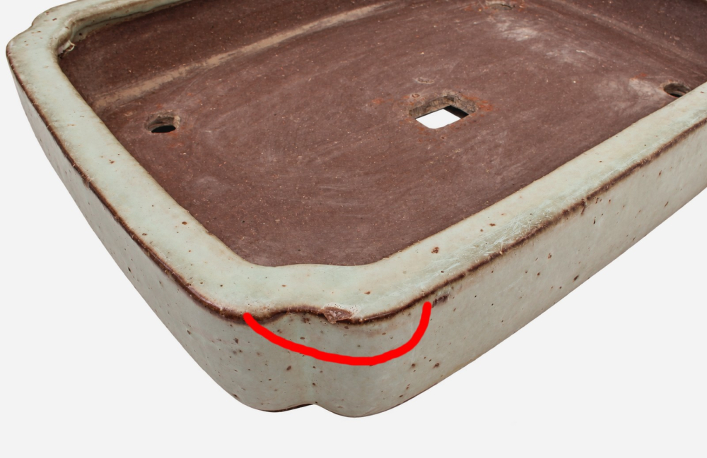 Tokoname Bonsai-Schale Yoshimura eckig grünlich glasiert 41,2 × 28,6 × 7,8 cm gebraucht 58011