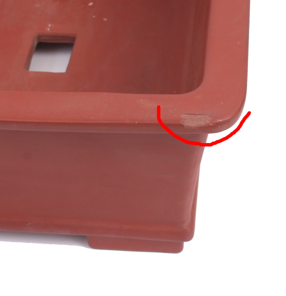 Tokoname Bonsaischale von Koyo 35 x 25 x 12,5 cm eckig rotbraun unglasiert  58069