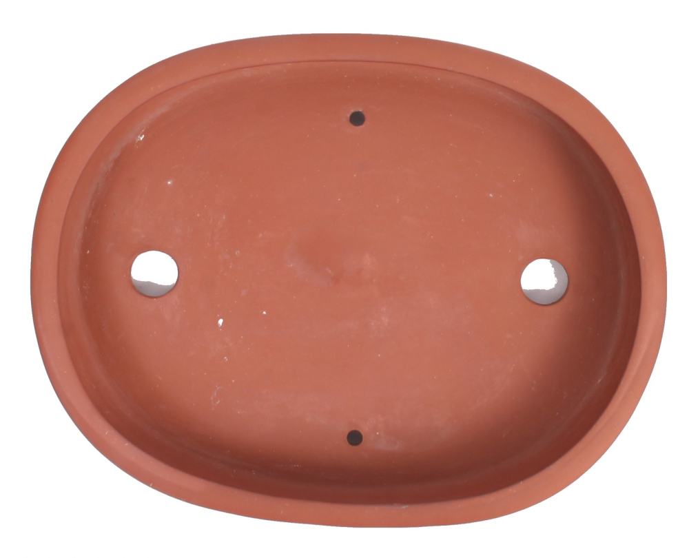 Tokoname Bonsaischale von Koyo 29 x 22,5 x 5,5 cm, oval rotbraun unglasiert  58075