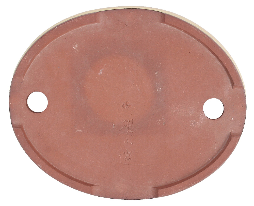 Tokoname Bonsaischale von Youzan - 27,5 x 22,5 x 3,3 cm - oval - matt gelb - 58101