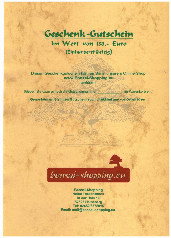 Geschenk-Gutschein  150,- Euro