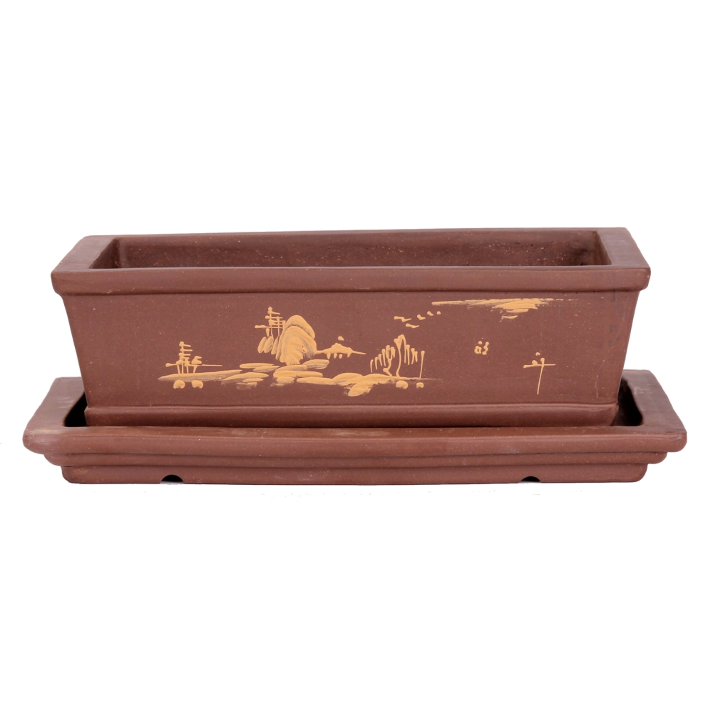 Bonsai - Schale + Untersetzer mit Motiv, 25 x 18 x 8 cm eckig   31086