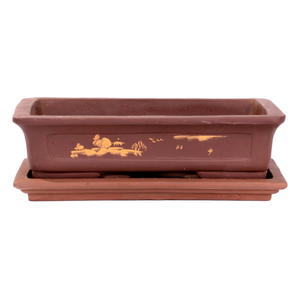 Bonsai - Schale + Untersetzer mit Motiv, 30 x 21 x 8 cm eckig   31088