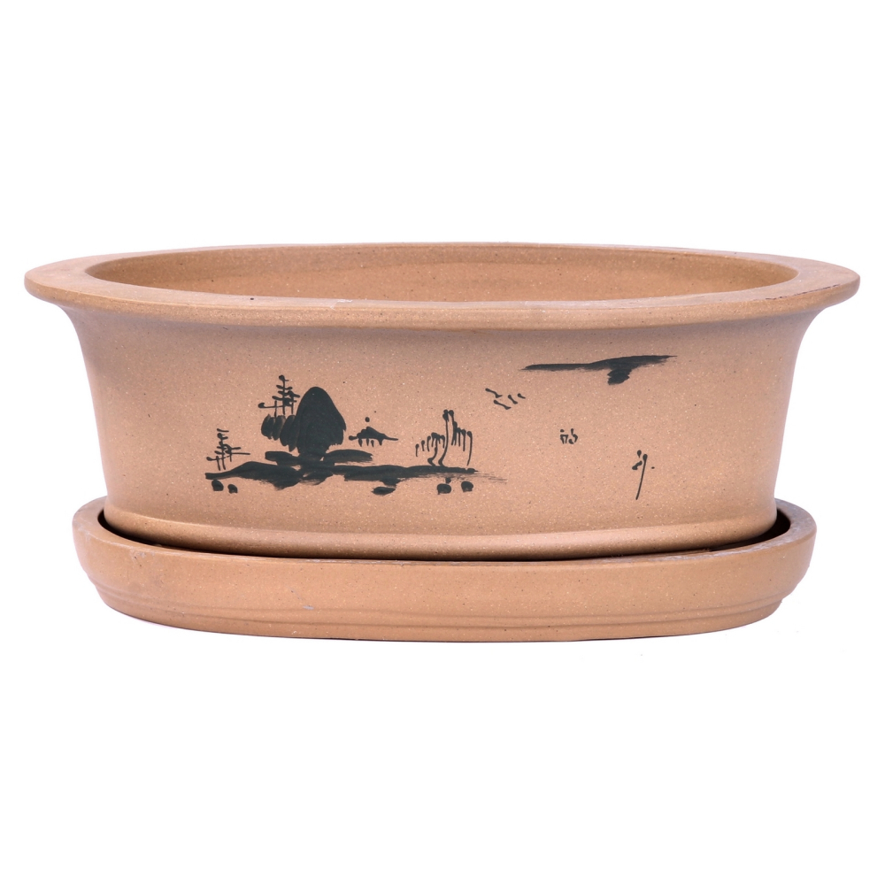 Bonsai - Schale + Untersetzer mit Motiv, 29 x 21,5 x 10 cm oval   31090