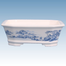 Bonsai - Schale, eckig 20,5 x 16,5x 7 cm, weiss mit Motiv   22897