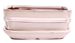 Bonsai - Schale eckig 15.5 x 12 x 5.5 cm , creme, mit Untersetzer 23172